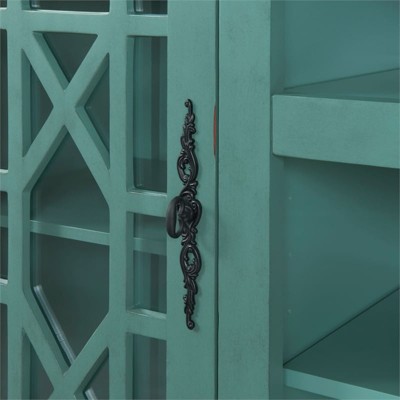 Antique Teal Transitional 2-Door TV Stand with Cabinet