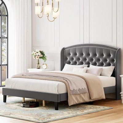Whizmax King/Queen/Full Size Bed Frame, Upholstered Platform Bed with Wingback Headboard and Button Tufted Design, Easy Assembly, No Box Spring Needed