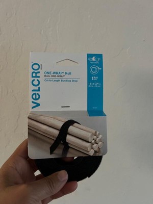 VELCRO Brand One Wrap 90340 Fastener, 3/4 in W, 12 ft L,  Nylon/Polypropylene, Black