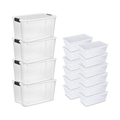 Sterilite 70 Quart Ultra Storage Container Box (4 Pack) + 6 Qt. Tote (12 Pack)