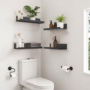 FurnitureR Wood Floating Shelves for Wall Set of 4, 15.75 Inch Wide Rustic Wooden Floating Shelves, WallMounted Display for Living Room, Black - 1 of 4