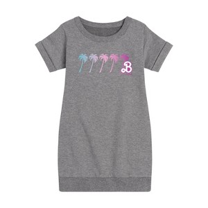 Girls' - Barbie - Palm Trees Graphic Short Sleeve Fleece Dress - 1 of 3