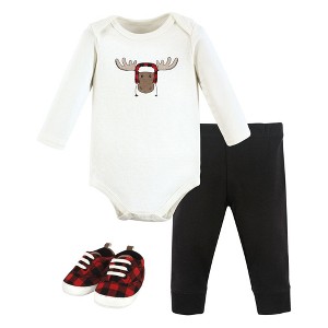 Hudson Baby Unisex Baby Cotton Bodysuit, Pant and Shoe Set, Winter Moose - 1 of 4