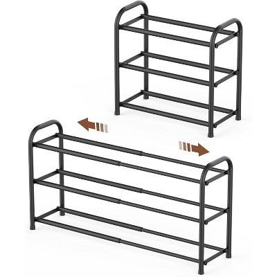 Attop 3-Tier Expandable Shoe Rack,Adjustable Shoe Shelf Storage Organizer Heavy Duty Metal, Free Standing, for Entryway Closet Doorway (Black)