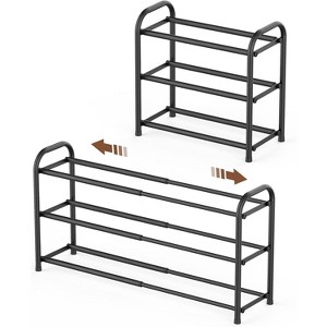 Attop 3-Tier Expandable Shoe Rack,Adjustable Shoe Shelf Storage Organizer Heavy Duty Metal, Free Standing, for Entryway Closet Doorway (Black) - 1 of 4