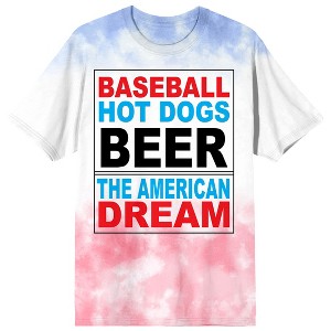 American Dream Baseball Hot Dogs Beer Adult Americana Wash Crew Neck Short Sleeve T-shirt - 1 of 4