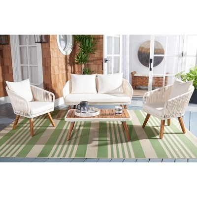 Dandra Beige Acacia Wood 4-Piece Outdoor Seating Set