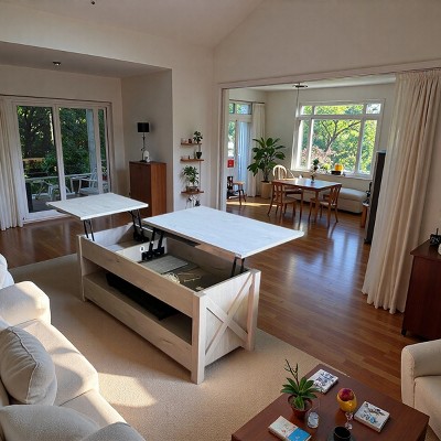 Greenstell Lift Top Coffee Table with Storage Drawers & Hidden Compartment, Multifunctional Living Room Table with Adjustable Height & Shelf