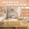 Sapphtopaz Wooden House Floor Bed Frame for Kids with Roof & Guardrails Double Platform Bed for Kids Bedroom, Playroom, Nursery - 2 of 4