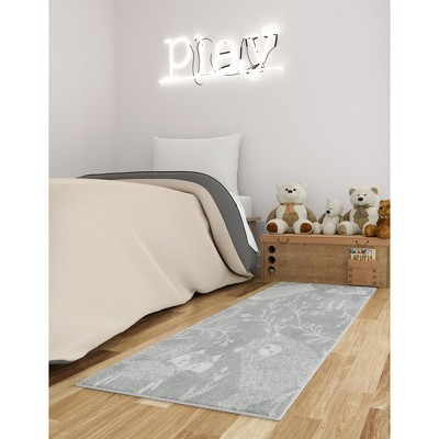 Gray Floral Synthetic Runner Rug for Kids