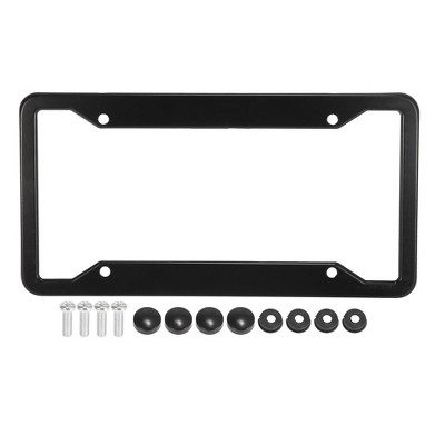 Unique Bargains Stainless Steel 4 Holes Screws Caps License Plate Frames Covers Black 1 Pc