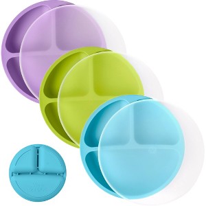 WeeSprout Baby Plates with Lids, Food Grade Silicone Divided Plates for Kids - 3 Pack - 1 of 4