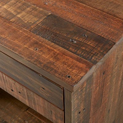 Rustic Industrial Pine Nightstand with Metal Accents, Light Brown