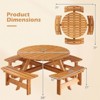 Costway 8-Person Round Picnic Table Set with 4 Built-in Benches 2" Umbrella Hole, Brown/Yellow - 3 of 4