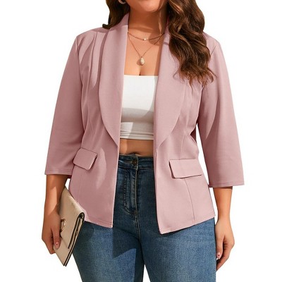 MISSKY Womens Plus Size Casual Blazer Office 3/4 Sleeve Open Front Cardigans Jacket Work Suit with Pockets