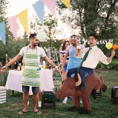 Brown Inflatable Bull Rider Costume with Blue Legs