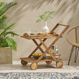 VYNXARIA Wood 2-Tier Bar Cart with Detachable Tray 4 Lockable Casters & 1 Handy Handle - 1 of 4