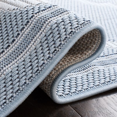 Light Blue & Ivory Trellis Rectangular Easy-Care Synthetic Rug