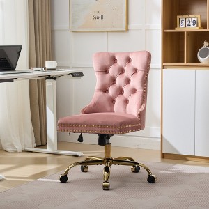 Grungis Velvet Swivel Office Chair with Universal Wheels,Button Tufted Gaming Chairs with Adjustable Height,Modern Computer Chair for Office - 1 of 4
