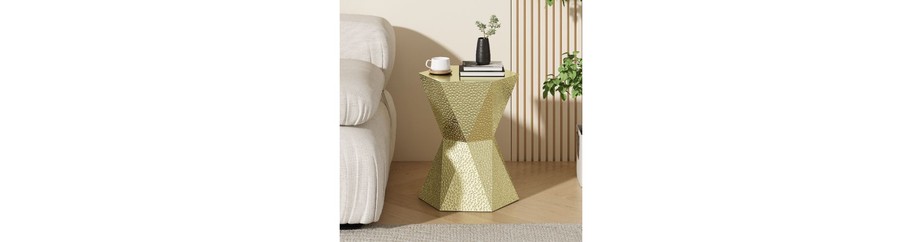 Lyngins Modern Hexagonal Outdoor End Table – Textured Iron Patio Accent Table for Indoor and Outdoor Use, Patio SideTable