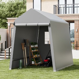 6x8 Ft Outdoor Portable Storage Shelter Shed,Carport Storage Shed with Roll-Up Zipper Doo for Motorcycle Waterproof and Uv Resistant Anti-Snow,Gray - 1 of 4