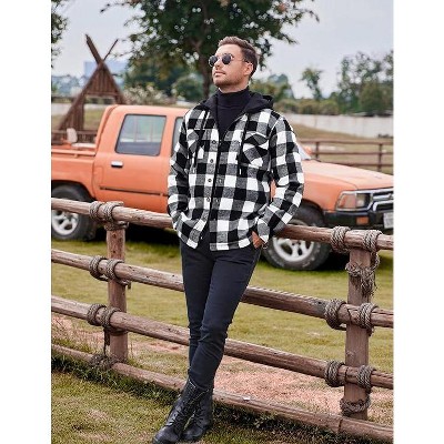 COOFANDY Men's Flannel Shirt Jacket Warm Quilted Lined Hooded Long Sleeve Plaid Shirt Jackets Blue Green Plaid L — фото 3