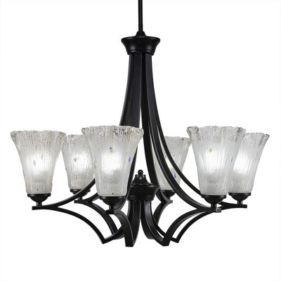 Toltec Lighting Zilo 6 - Light Chandelier in  Matte Black with 5.5" Fluted Frosted Crystal Shade