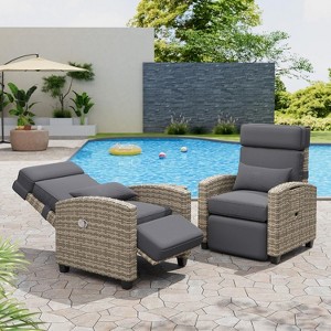 Outdoor Recliner Chair, Patio Lounge Chair with Adjustable Backrest & Footrest, 145° Reclining Chair, Flip-Up Side Table and Removable Cushion - 1 of 4