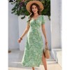 Coolmee Women's Floral Boho Dress Hawaiian Dresse Short Sleeve V Neck Summer Beach Wedding Guest Swing Midi Dress Green M - 2 of 4