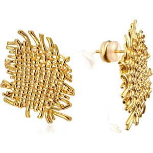 Gold Statement Stud Earrings with Flat Woven Texture - 925 Sterling Silver Post, Hypoallergenic Jewelry Gift - 1 of 4