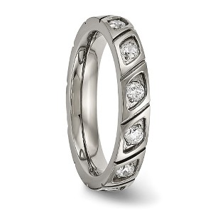 Chisel Titanium Polished with Cubic Zirconia 4mm Grooved Band Ring - 1 of 4