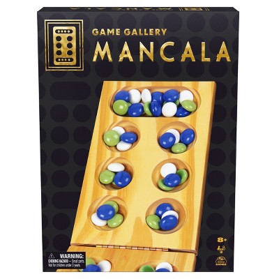 Solid Wood Mancala Game with Multicolored Stones