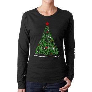 LA Pop Art We Wish You A Merry Christmas - Women's Word Art Long Sleeve T-Shirt - 1 of 4