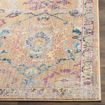 Camel and Blue Hand-Knotted Synthetic Runner Rug