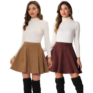 INSPIRE CHIC Women's Basic Faux Suede Flared Casual Mini Skater Skirt 2 Packs - 1 of 4