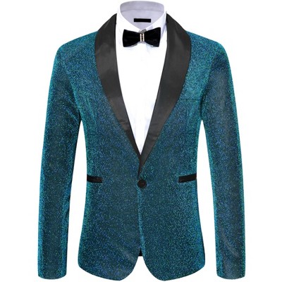 INSPIRE CHIC Men's Shawl Lapel One Button Tuxedo Wedding Shiny Sequin Blazer
