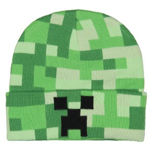 Minecraft Creeper Embroidered Face Allover Pixelated Design Gamer Cuffed Beanie - 1 of 3