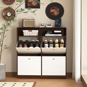 RISOKEYS Shoe Storage with Flip Doors,Storage Organizer for Space Saving, Shoe Storage Cabinet for Entryway - 1 of 4