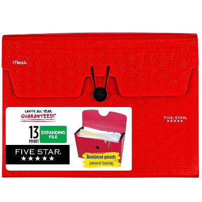 Five Star 13 Pocket 9.5" x 13" Expanding File Folders (Colors May Vary)