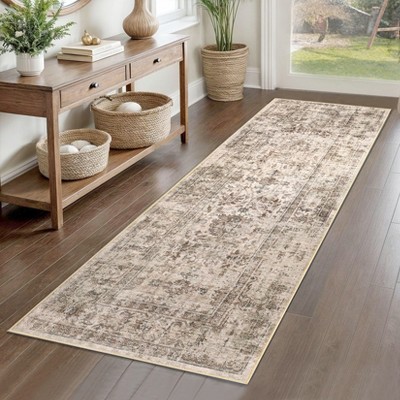 Coucheta Machine Washable Vintage Distressed Area Rug, Non-Slip Low Pile Soft Carpet for Living & Dining Room, Bedroom, Nursery