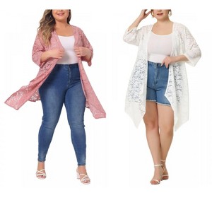 Women's Plus Size 2 Piece Draped Shawls Lightweight Open Front Lace Cardigans - Agnes Orinda - 1 of 4