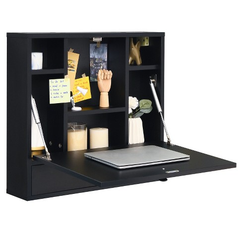 Wall Mounted Folding Laptop Desk Hideaway Storage with Drawer/Black