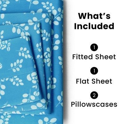 King Blue Floral Microfiber Deep Pocket Sheet Set