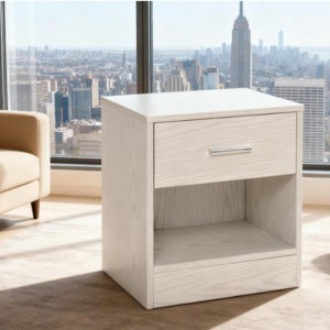 FONTOI End Tables White Wood Grain with Drawer and Open Shelf Nightstand for Bedroom Living Room Small Space, White, 22.06"*17.93"*5.12" - 1 of 4