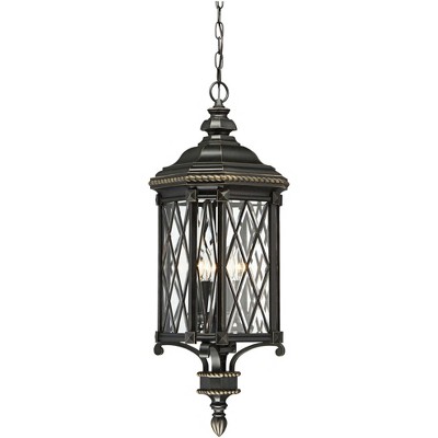 Minka Lavery Vintage Outdoor Hanging Light Fixture Black Damp Rated 31 3/4" Clear Beveled Glass for Post Exterior Porch Yard Patio