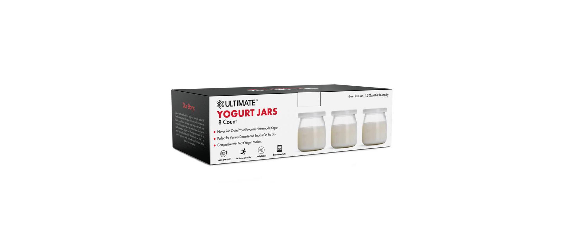 Ultimate Yogurt Jars - Make More Delicious Yogurt! 8 Count Small Glass Yogurt Cups With Lids - 100% BPA Free, Airtight & Dishwasher Safe!