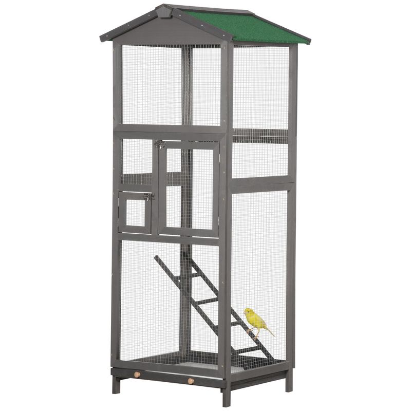 PawHut 65" Wooden Bird Cages Outdoor Finches Aviary Birdcage with Pull Out Tray 2 Doors, 4 of 7