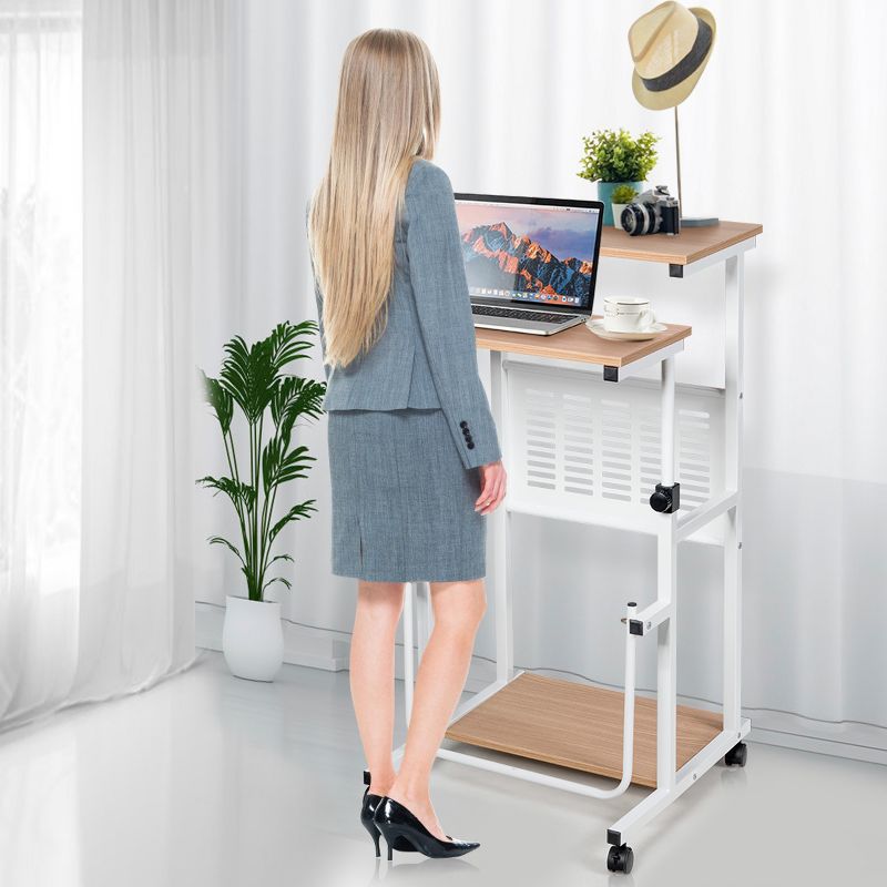 Costway Height Adjustable Computer Standing Desk w/wheels & Footrest, 2 of 11