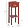 FURNIinspire End Tables Slim Side Table Living Room Sofa Table 2-Tier Narrow Night Stand with Drawer Shelf for Bedroom, Red, 11.8"*11.8"*29.5" - 3 of 4