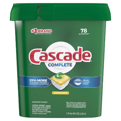 Cascade Complete ActionPacs Dishwasher Detergent, Lemon Scent, 78 Count